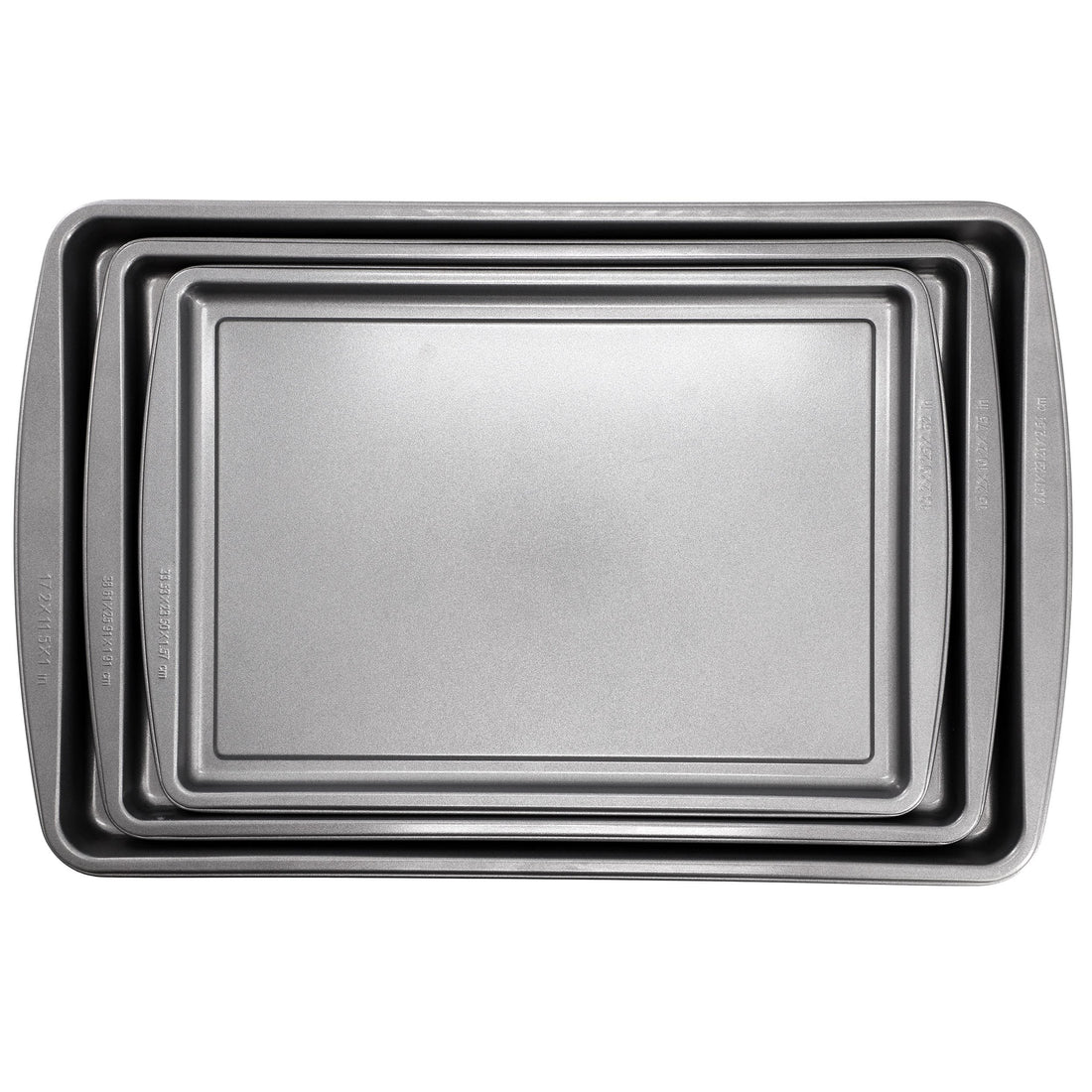 Gibson Home Love To Bake Nonstick Steel Jelly Roll 3 Piece Baking Sheet Set in Gray