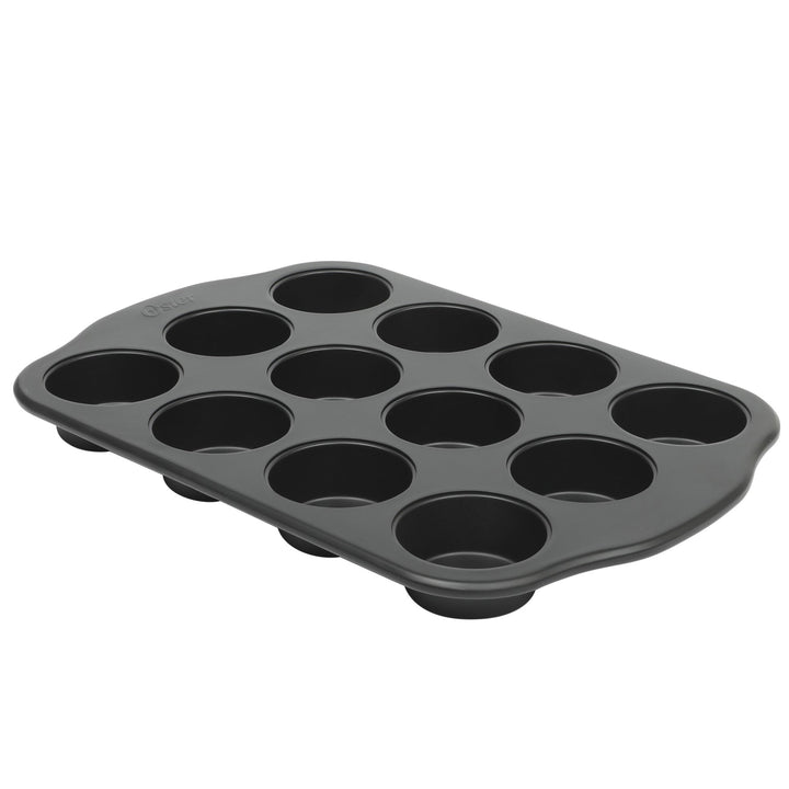 Oster Teston Platinum Collection 12-Cup Nonstick Carbon Steel Muffin Pan in Matte Black