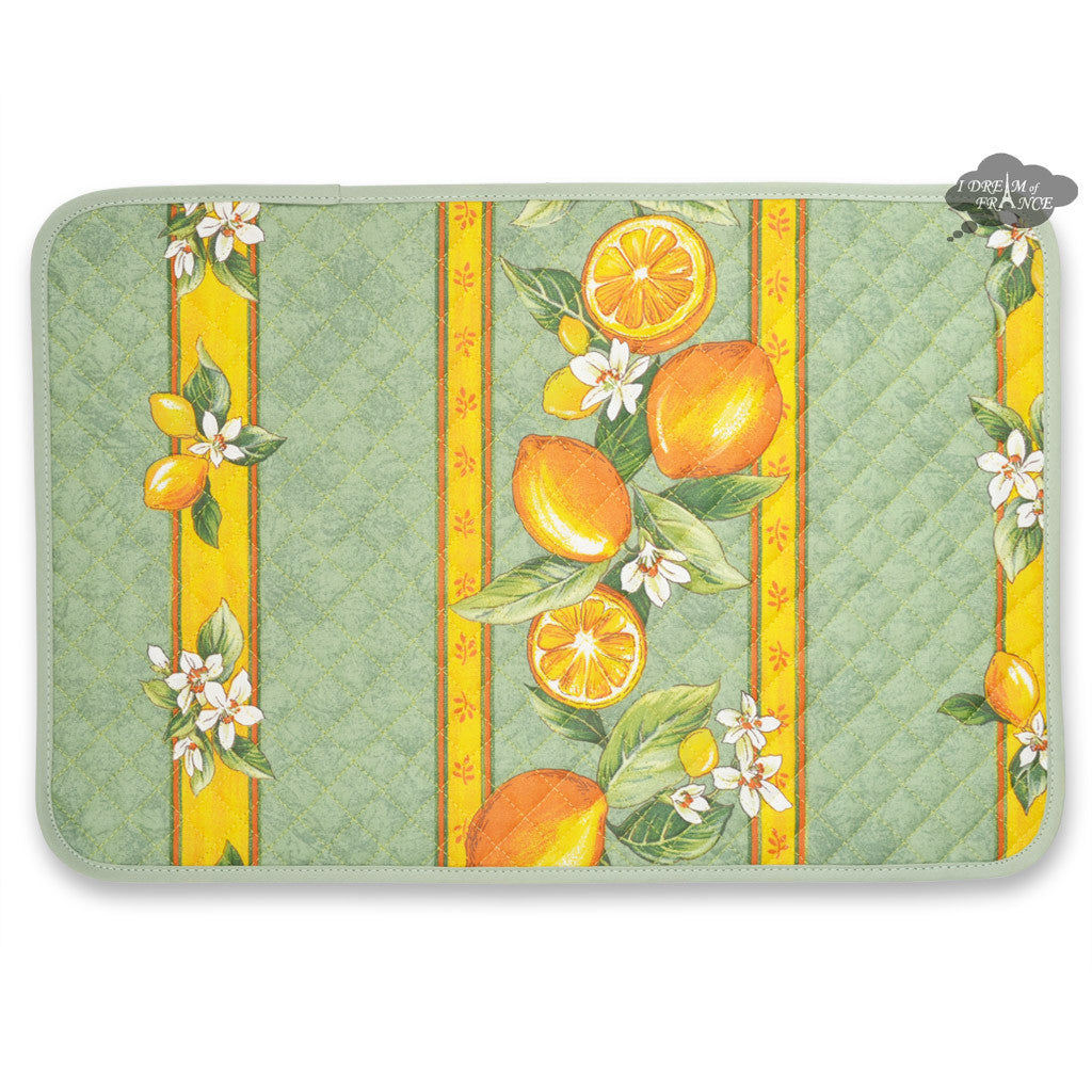 Lemons Green Cotton Quilted Placemats by Tissus Toselli