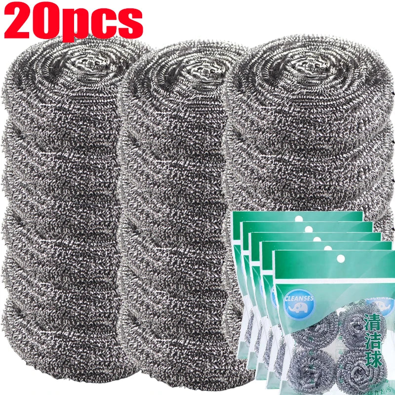 30/1pcs Steel Wire Dishwashing Cleaning Ball Kitchen Pot Pans Dishes Oil Rust Remover Brushes