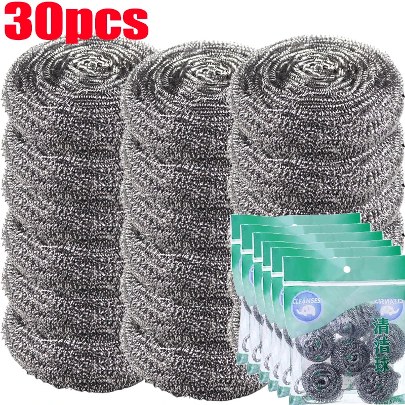 30/1pcs Steel Wire Dishwashing Cleaning Ball Kitchen Pot Pans Dishes Oil Rust Remover Brushes