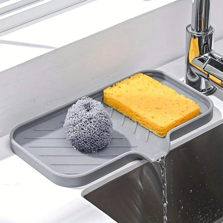 Multifunctional Silicone Sink Tray with Drain – Soap Dish, Sponge & Brush Organizer for Kitchen and Bathroom (Ventilated & Easy to Clean)