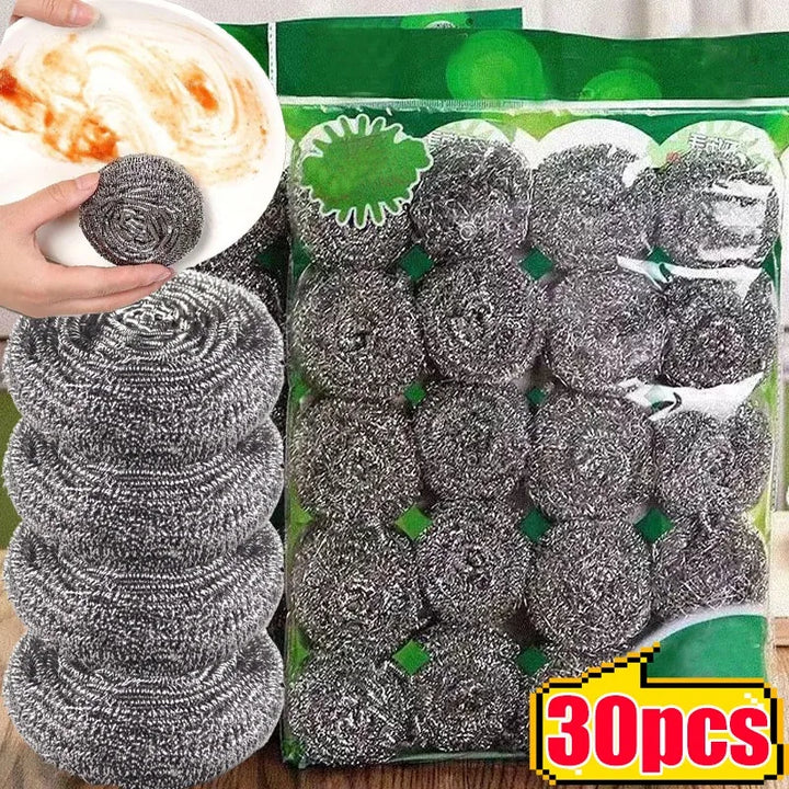 30/1pcs Steel Wire Dishwashing Cleaning Ball Kitchen Pot Pans Dishes Oil Rust Remover Brushes