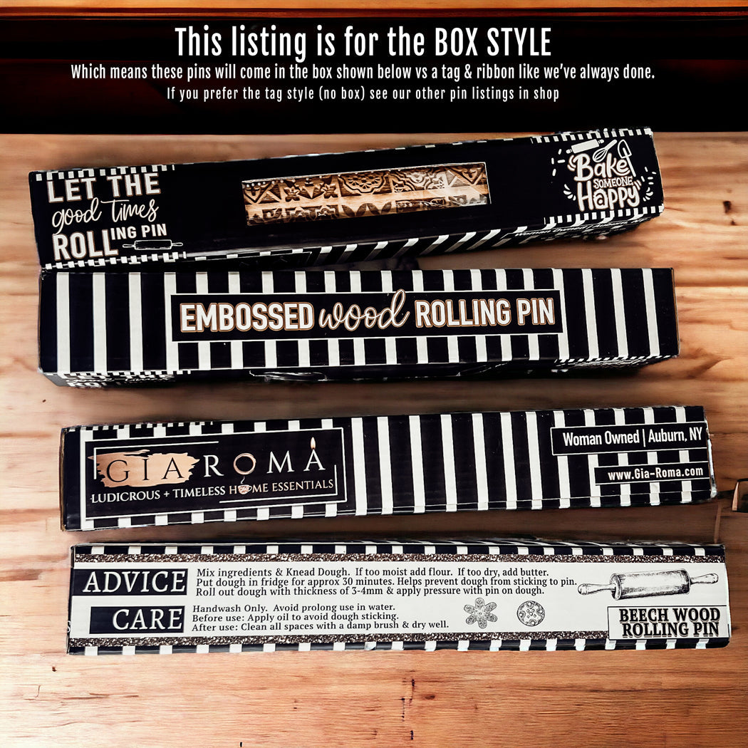 Boxed Rolling Pin Set - 5 Patterned Baking Pins, Kids Friendly, Wooden