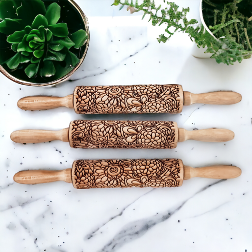 Boxed Rolling Pin Set - 5 Patterned Baking Pins, Kids Friendly, Wooden