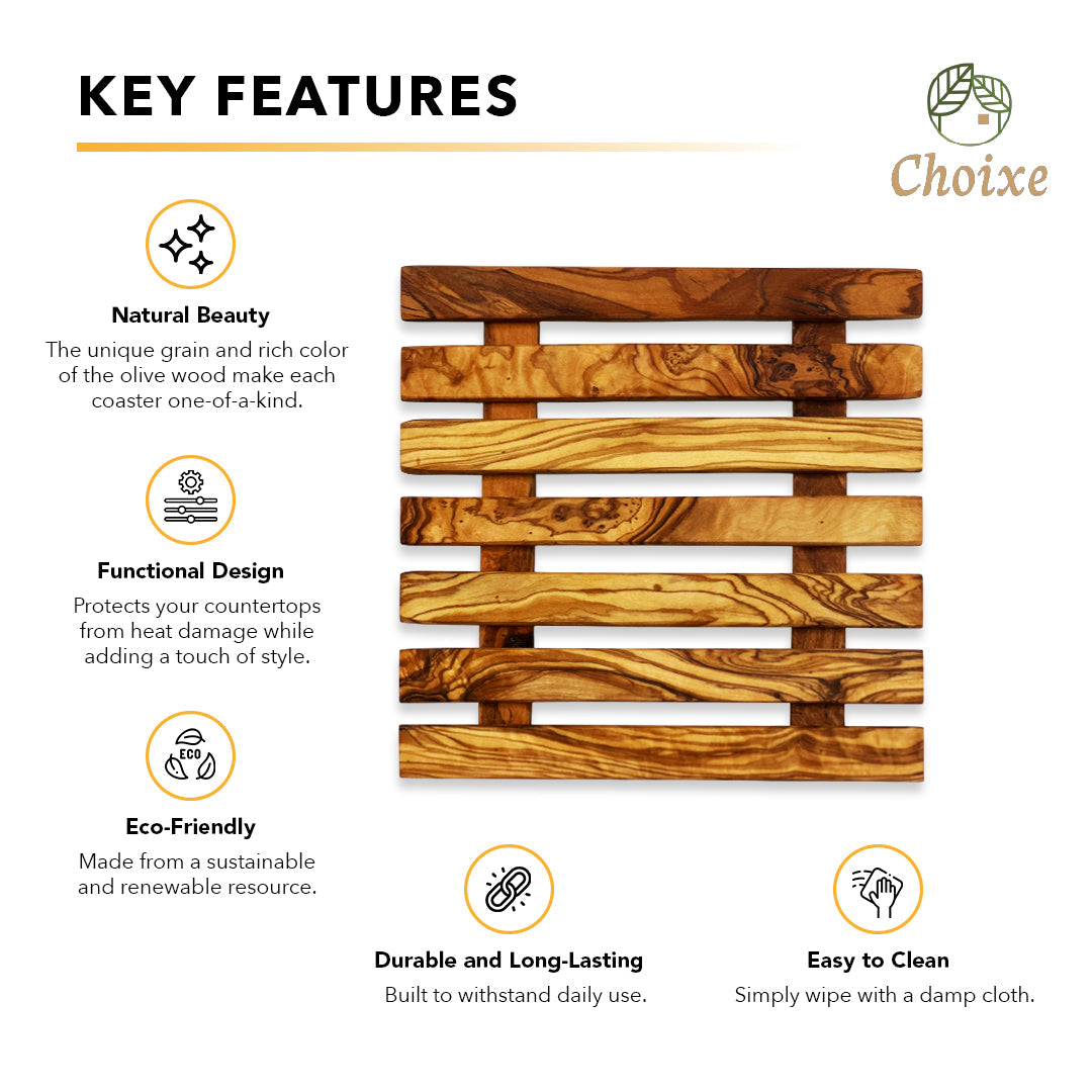 Olive Wood Pan Coaster - Handcrafted Square Trivet For Hot Pans Kitchen