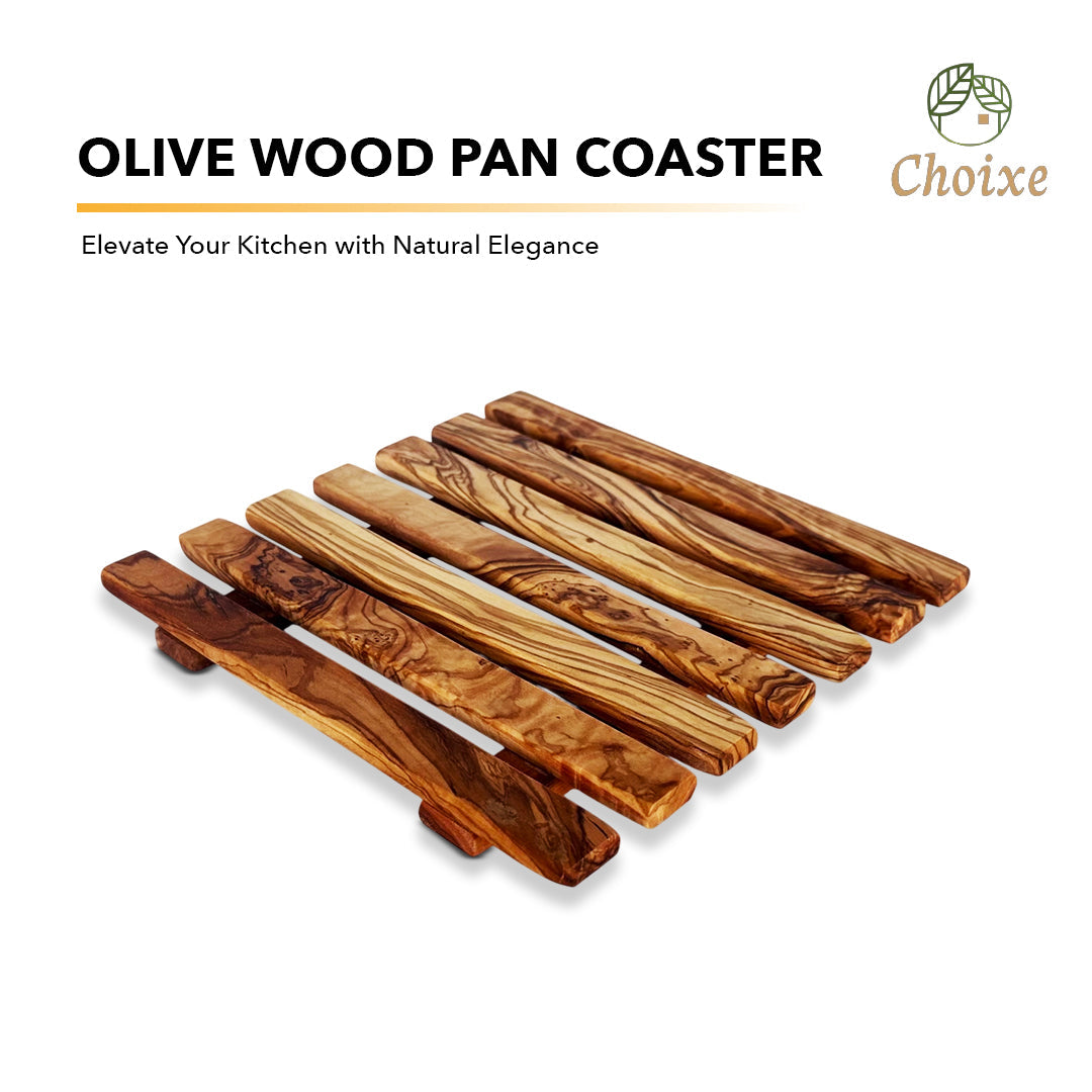 Olive Wood Pan Coaster - Handcrafted Square Trivet For Hot Pans Kitchen
